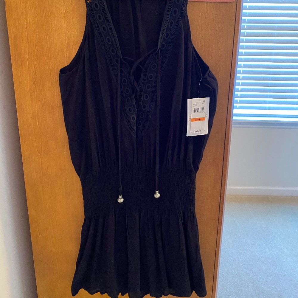 BECCA Black Sleeveless Smock Waist Coverup, Small
